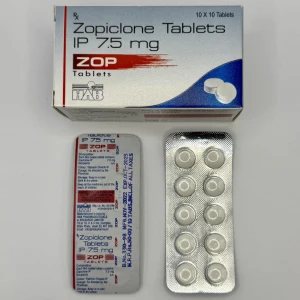 Zopiclone 7.5 mg tablets by HAB Pharma showing box and front and rear of blister pack to buy online